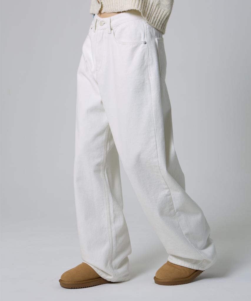 UNKNOWN PLANET [Fleece Version Added] Daily Wide Denim Pants White