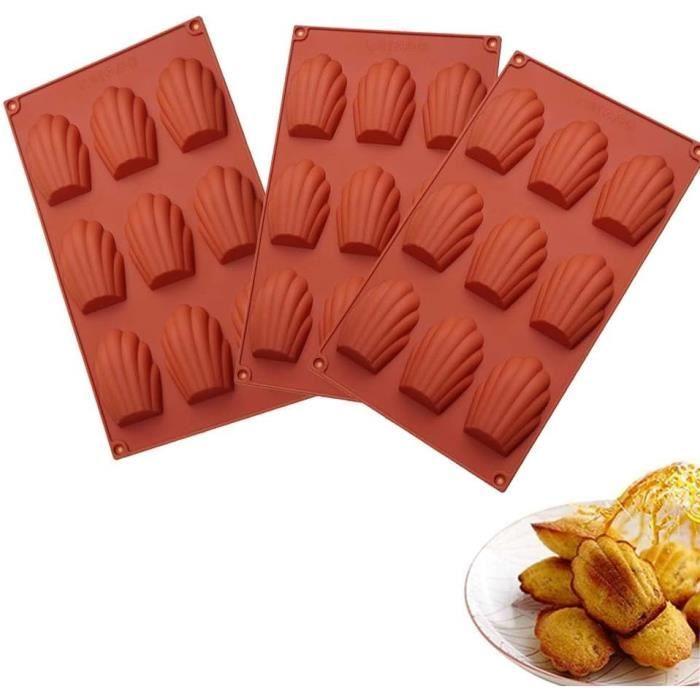 Lot de 3 Mini Moule à Madeleine, Silicone Moule à Gâteau Madeleine