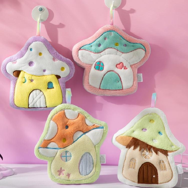 Coral Fleece Kitchen Hand Towel Soft Absorbent Mushroom Designs Cleaning Cloth Quick Drying Handkerchief for Home Cook