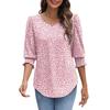 Women's Clothing, Spring, Loose, Casual, Printed, Seven Quarter Sleeves, Round Neck, T-shirt, Top
