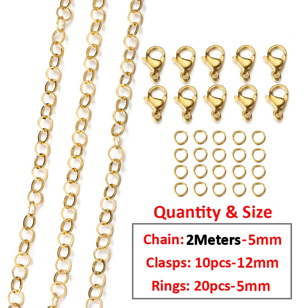 2Meters/1Meter Stainless Steel Chain Lobster Clasps Jump Rings Connectors Chains for Bracelet Necklace Jewelry Making DIY Kit