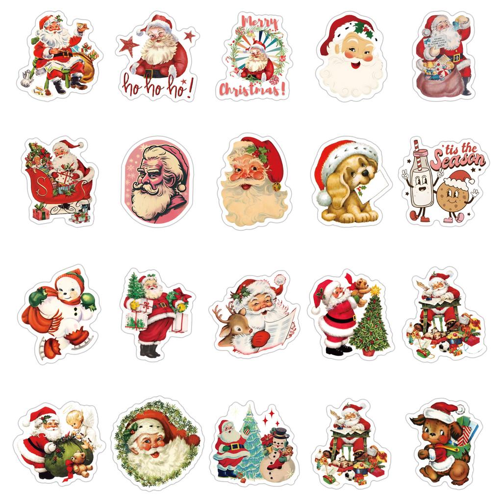 60 Retro Christmas Stickers Decorate Luggage Refrigerator Water Cup Computer Waterproof Stickers