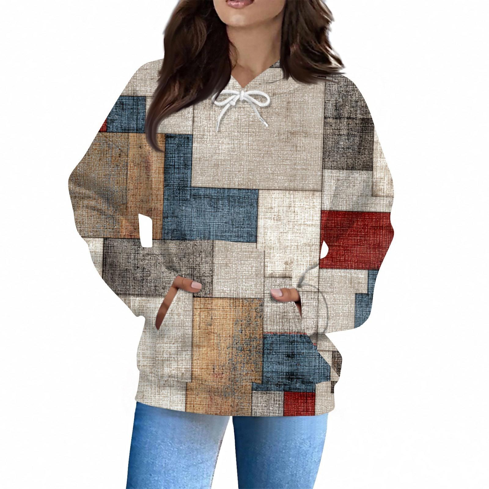Women s Fashion Daily  Casual Hoodie Long Sleeve Printed Top L бежевый