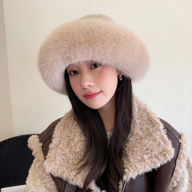 Umělá kožešina Emboss Bucket Klobouk Klasické jednobarevné Silné teplé čepice Umyvadlo Zimní zateplená rybářská čepice pro ženy Každodenní použití