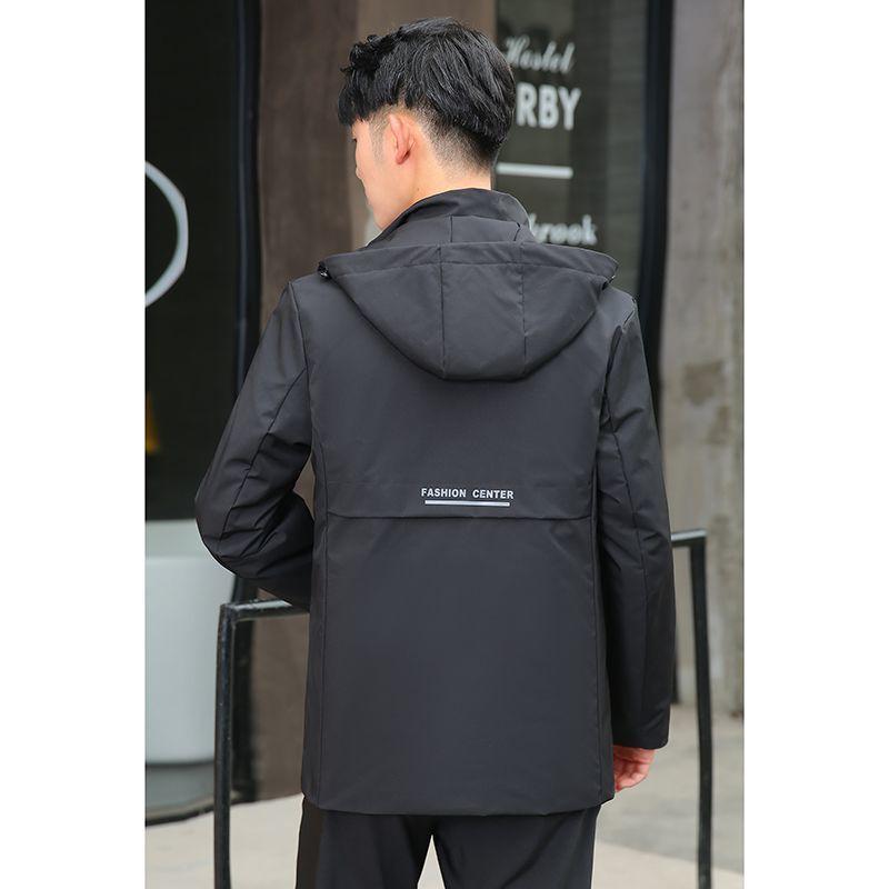 Men's Casual Business Parka with Detachable Hood and Thickened Coat