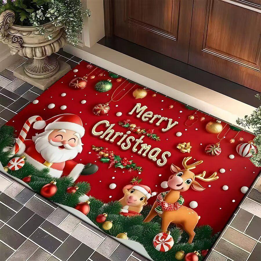 Christmas Rug, Entryway Doormat, Santa Claus Red Doormat, 3D Entryway Doormat