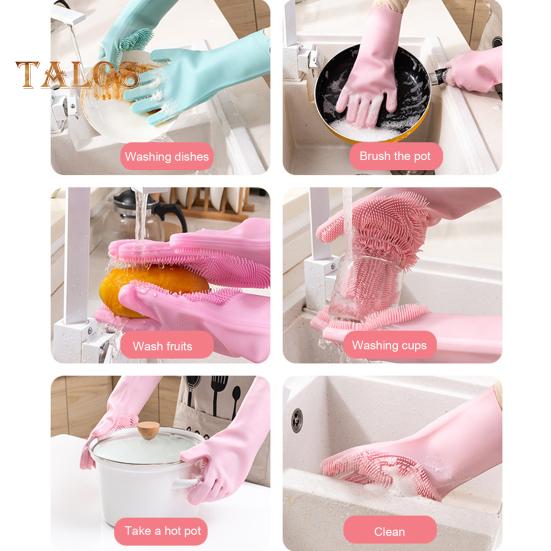 1 Pair Cleaning Gloves Anti-Scalding Reusable Silicone Dishwashing Gloves with Fine Bristles for Home