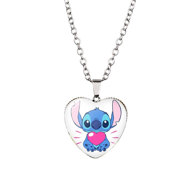 Adorable Stitch Cartoon Heart Necklace For Kids With Stunning Glass Pendant And Alloy Chain