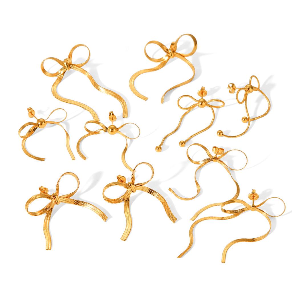 Golden Snake Bone Chain Bow Earrings For Women Fashion Versatile Dainty Ear Jewelry