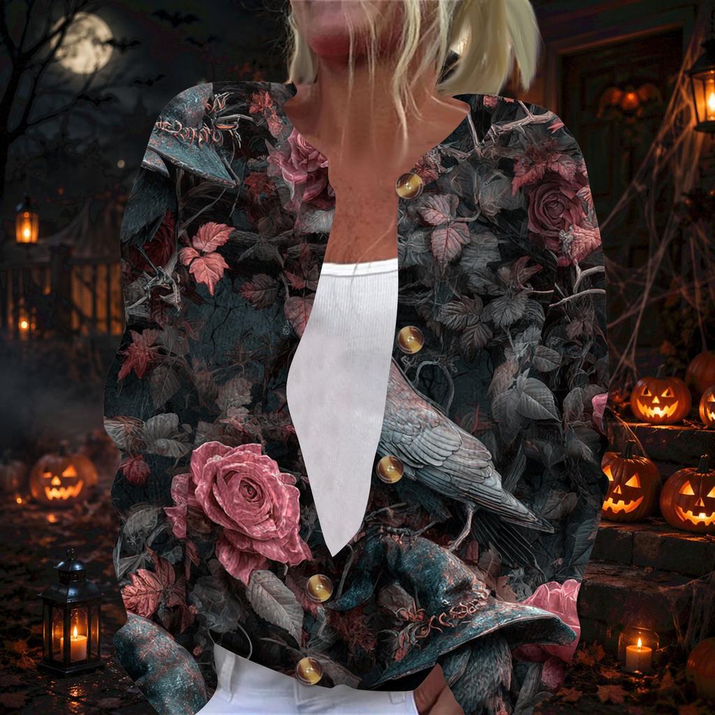 Cardigan da Donna con Stampa di Halloween - Cappotto in Maglia a Manica Lunga con Bottoni Frontali, Maglieria Leggera per Feste in Costume, Uso Quotidiano
