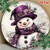 Purple Snowman Wreath Round Metal Wall Sign 8x8 Inch Christmas Holiday Home Decor Indoor Outdoor Hanging Ornament