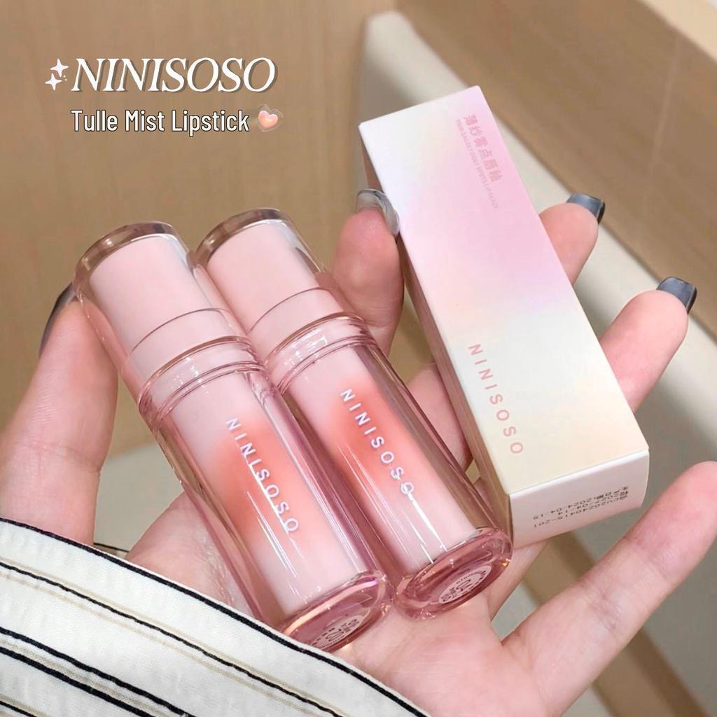 NINISOSO Tulle Mist Dot Soft Matte Lip Glaze - Pigmented Low Saturation Summer Light Makeup Lip Mud.