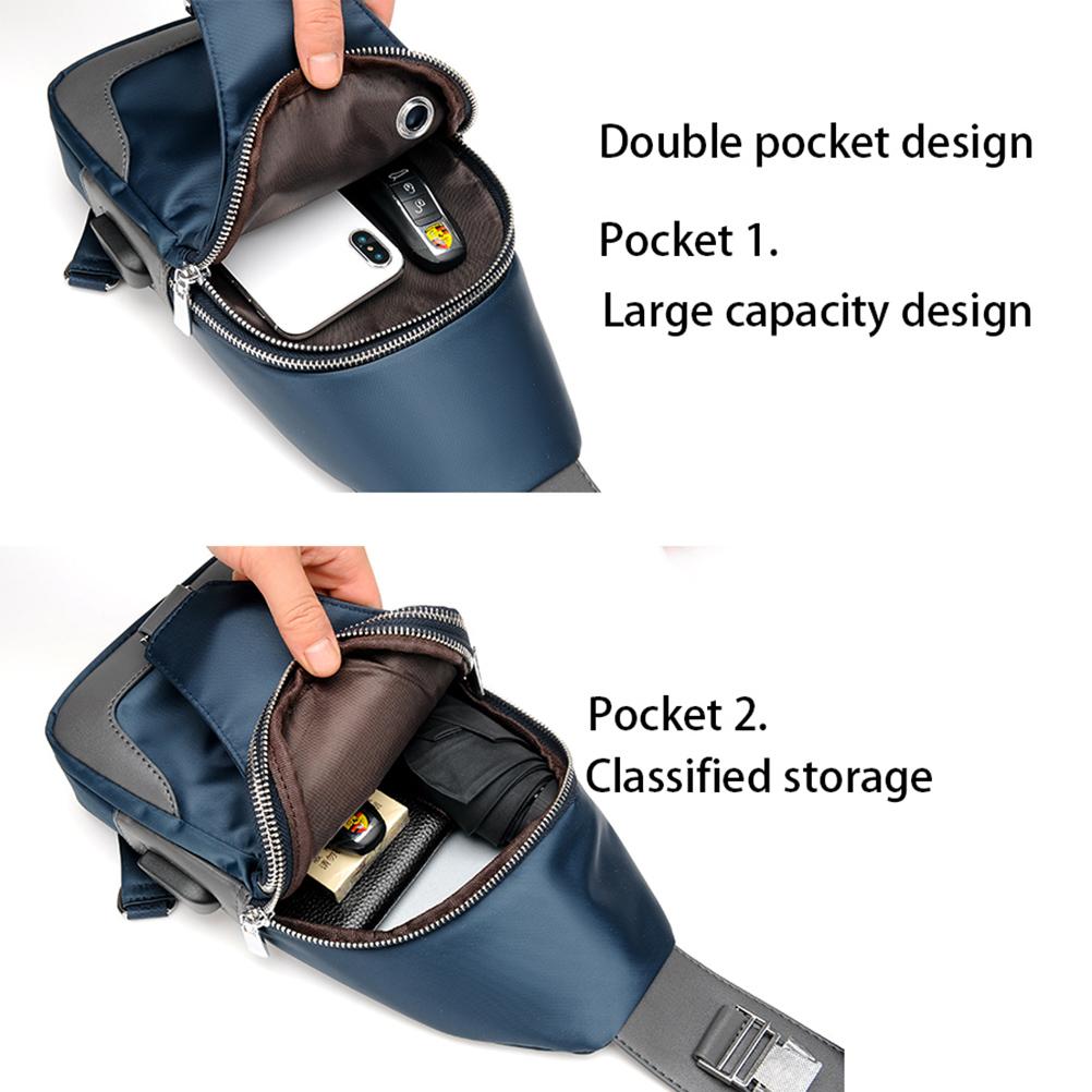 Men s Chest Bag Waterproof Oxford Cloth Crossbody Bag with Charging Port Headphone Jack