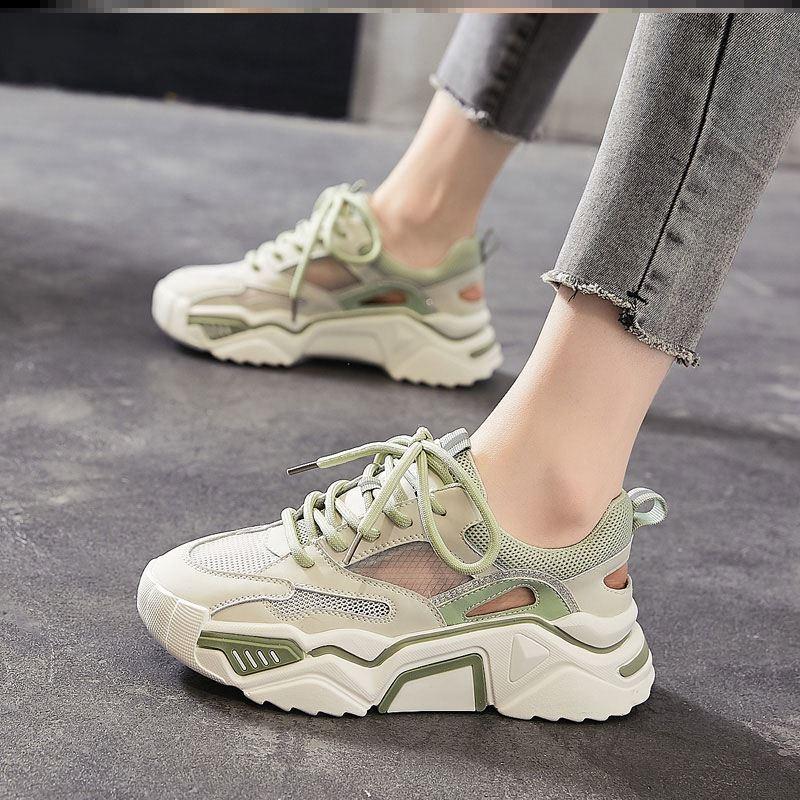 2026 Summer New Breathable Korean Edition Mesh Women s Thick Bottom Height Increasing Casual Sports Shoes 35 зелёный