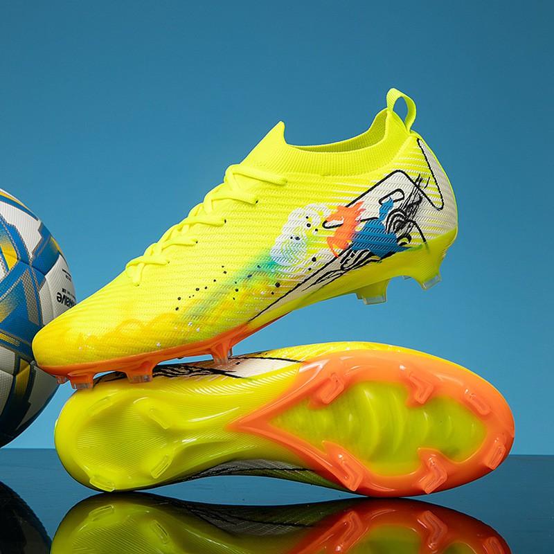 Men Women Soccer Cleats Grass Field Training Match Rubber Sole Breathable Mesh Upper High Top