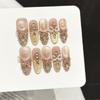 10Pcs Long Oval Gold Glitter Press On Nails with Rhinestones Full Cover False Nails Glamorous Manicure Set