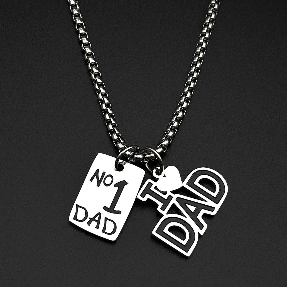 I Love Dad Father Day Gift Chain Stainless Steel Silver Color No.1 Dad Dog Tag Birthday Show Love Pendant Necklace Jewelry