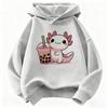 Soft Children Hoodie, Cute Axolotl Drinking Bubble Tea Cartoon Print Pullover Sweatshirt, Autumn Winter Long Sleeve Top For Kids Daily Casual Wear