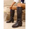 Vintage Cross Belt Buckle Mid-heel Knight Boots Women's New Fall 2025 Plus-size High Boots