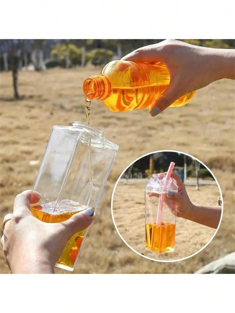 1 pc 500ml/1000ml large capacity milk box shaped water bottle, transparent square plastic water cup,