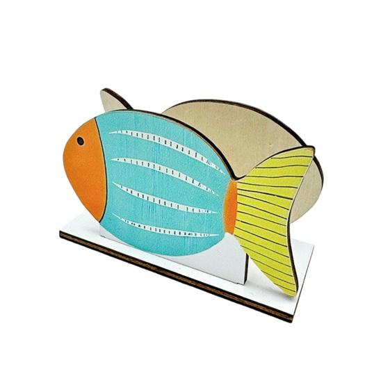 Wooden Paper Towel Holder, Universal Size Solid Wood Paper Towel Stand with Ocean Style Tropical Fish Sailboat Patterns for Kitchen Dining Table Decor