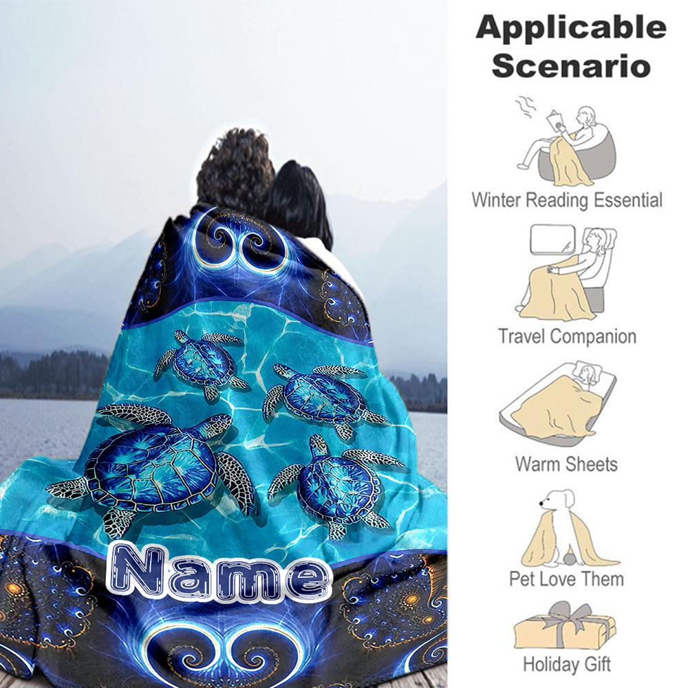 Turtle Style06 Customize Text Blanket Throw Personalized Blanket Ultra-Soft Versatile for Office Chair Bed Livingroom Home Decor Ideal for All Seasons