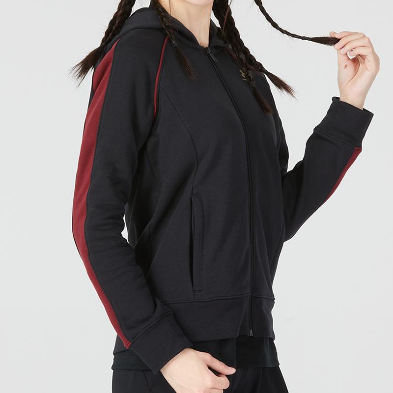 Under Armour Casual Sports Colorblock Logo Full Zip Hooded Jacket Women Jackets Black 1368628-001