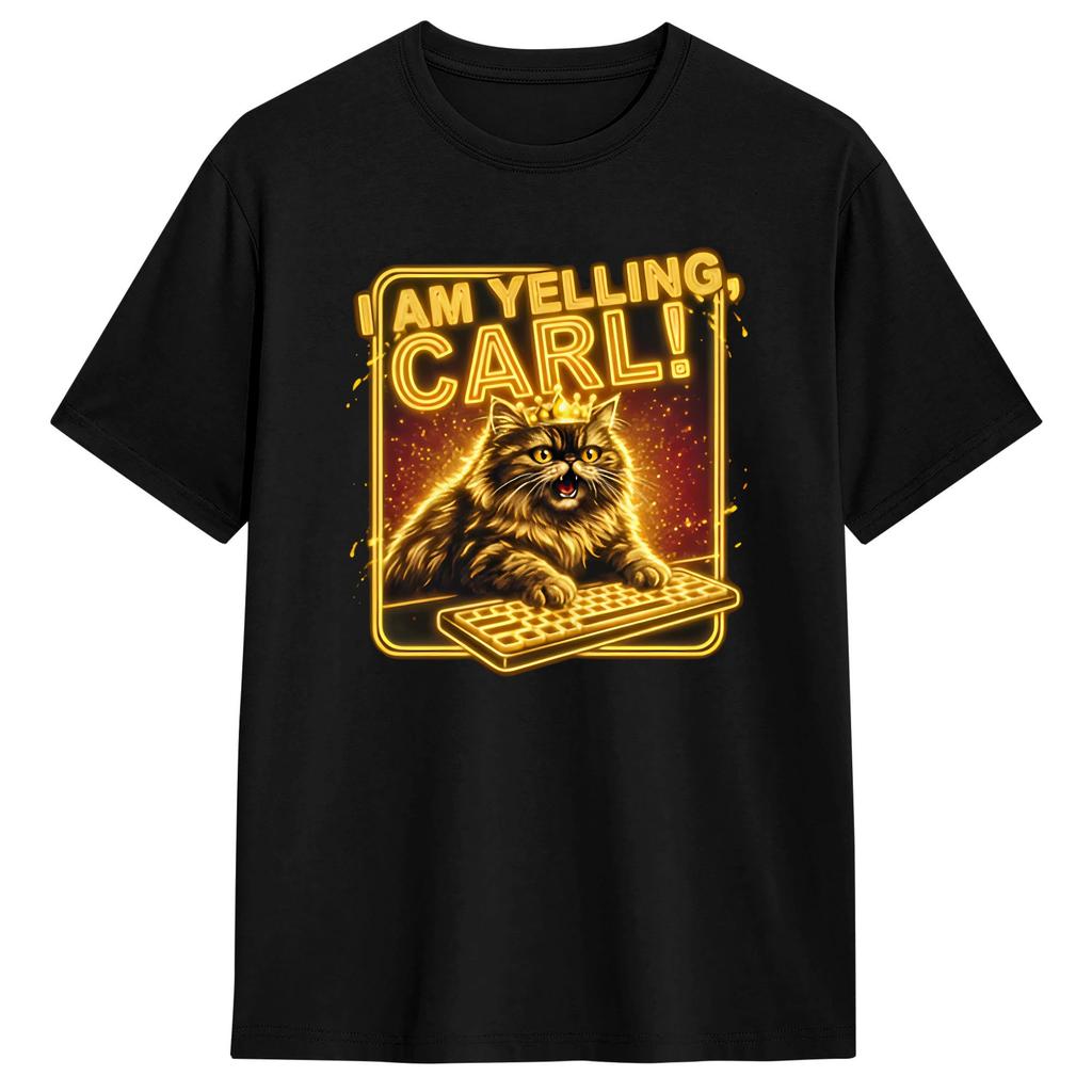 I Am Yelling Carl Donut Cat Meme T Shirt Summer Pure Cotton Tshirts For Unisex Harajuku Casual Tshirt Short Sleeve Awesome Tops