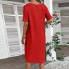 Women's V-Neck Loose Comfortable Short Sleeve Cotton Linen Dress