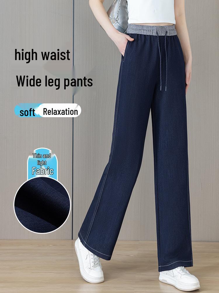 Women's High Waist Tencel Summer Jeans - Ultra-Thin, Ice Silk, Plus Size, Straight, Slimming, Loose, Wide, and Narrow Leg Options Available.