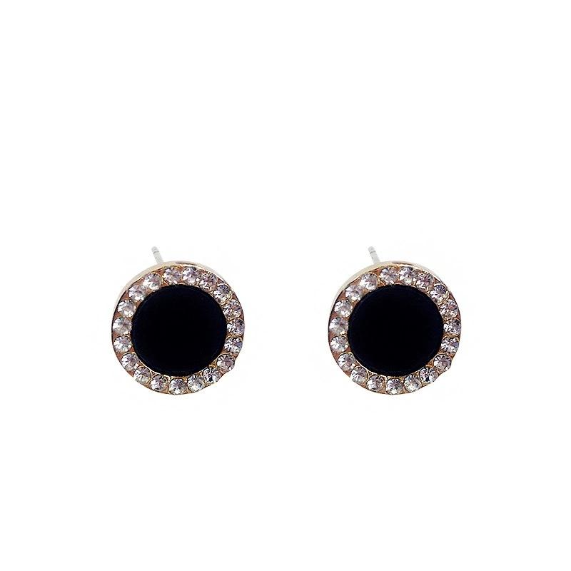 111 silver needles, stud earrings that do not need to be removed when sleeping, temperament rhinestone earrings, black geometric earrings.