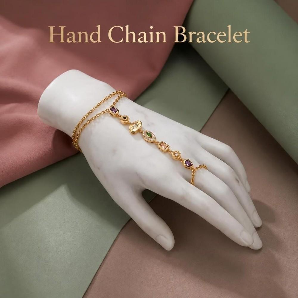Vintage Finger Bangle Bracelet Water Drop Shape Linked Hand Chain Hand Chain Bracelet for Women