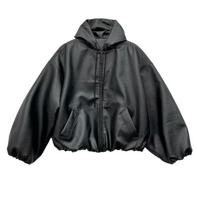 Abrigo Cortavientos Color Negro High Street para Hombre Mujer Cleanfit Casual Suelto Cremallera con Capucha Chaquetas Oversized