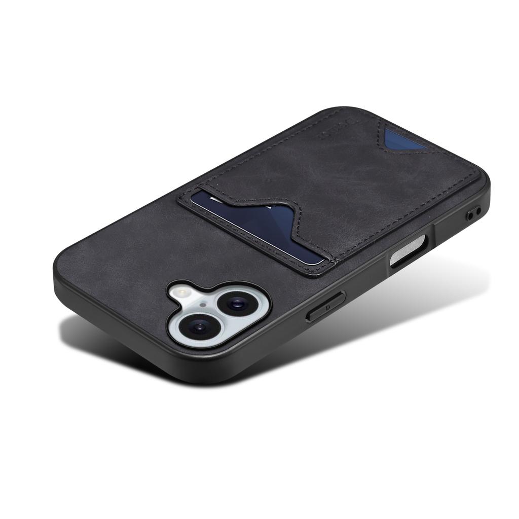 DENIOR For iPhone 17 Case Card Holder Kickstand Leather + PC + TPU Phone Cover