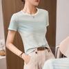 Women’s Striped Round Neck Short Sleeve T-shirt - New 2026 Summer Fashion, Combed Cotton, Versatile Color Block Design.