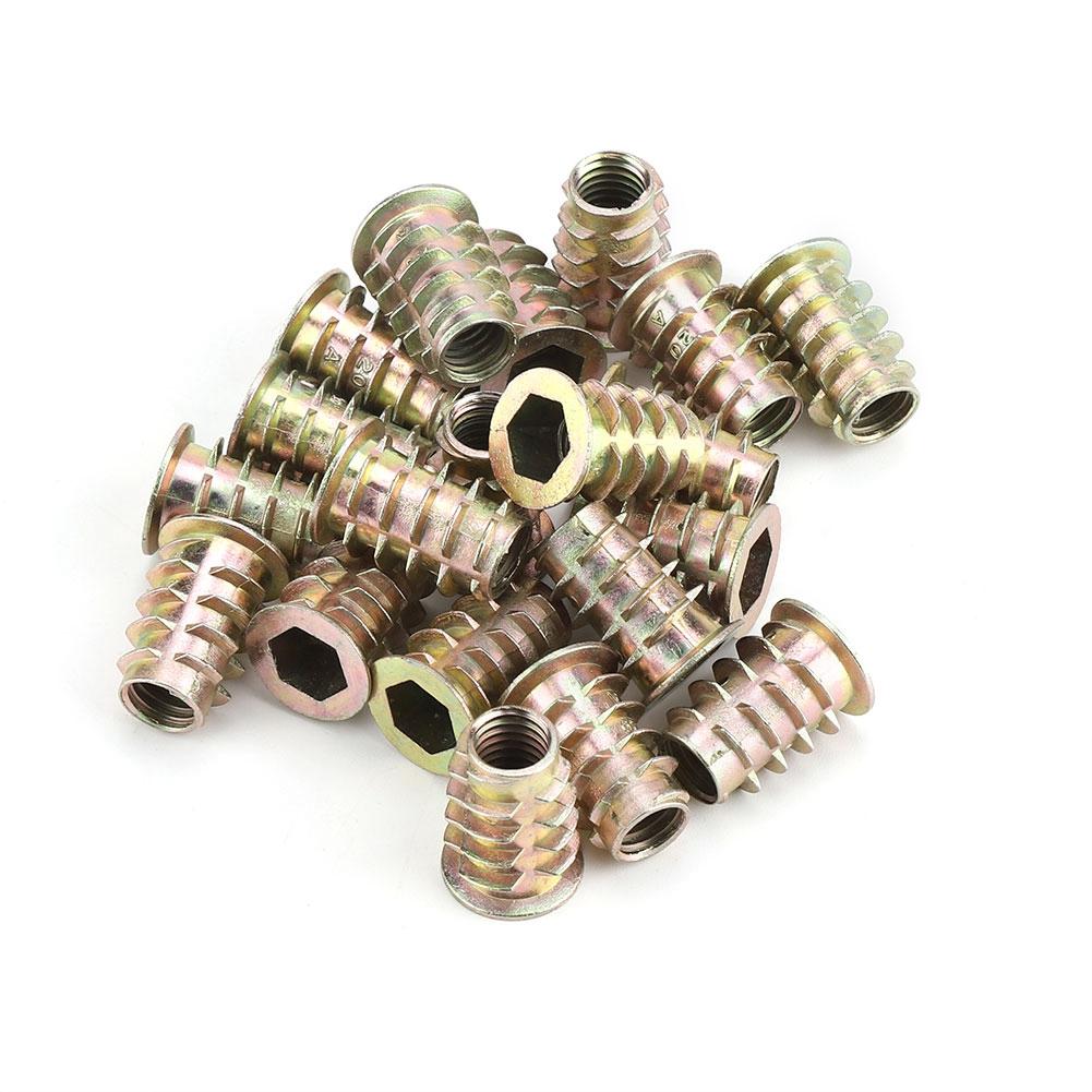 20Pcs M8 20mm Zinc Alloy Hex Drive Head Furniture Nuts Threaded for Wood Insert