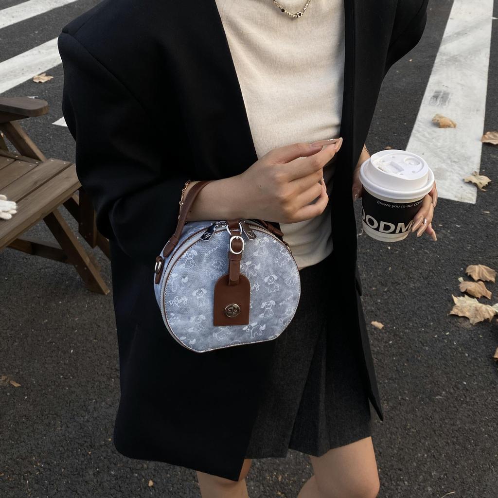 Women's Round Cake Bag - Stylish Print, Small Fragrance Design, Versatile Shoulder/Crossbody Handbag