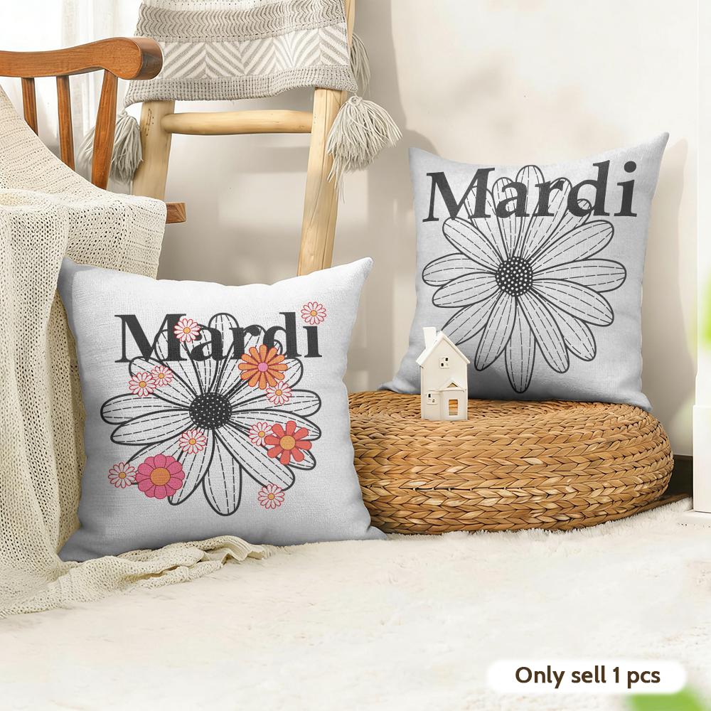 Fashion M-Mardi Cushion Cover Natural Linen Organic Fabric Double-Sided Printing Sofa Home Decor Gift Pillow Case