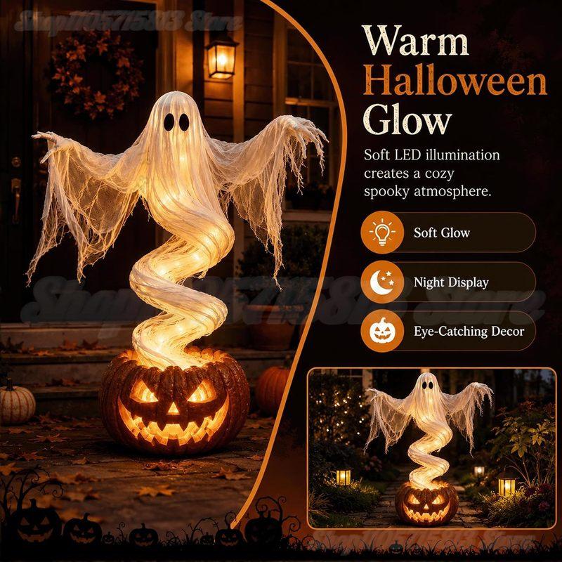 Swirling Ghost Pumpkin Yard Lamp LED Halloween Floor Garden Light Lighted Outdoor Ghost Pumpkin Decor for Halloween