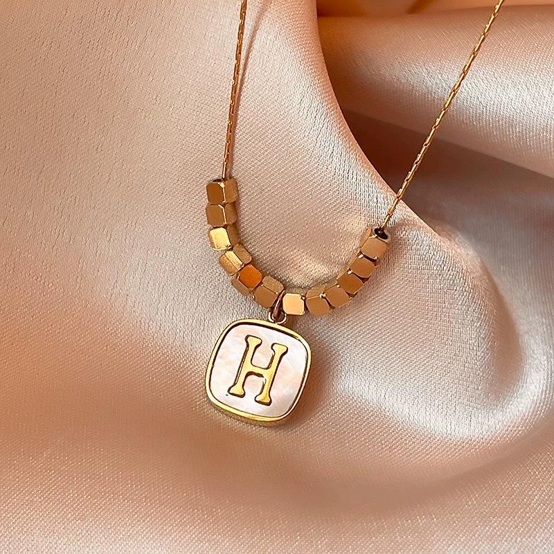 Titanium Steel Gold Brick Necklace for Women - Luxury 2025 Style, High-End Sweater and Collarbone Chain, Non-Fading.