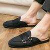Canvas Leather Shoes Men Casual Handmade Muller Loafers Men Slip On Flats Driving Dress Shoes Half Slippers 38-47