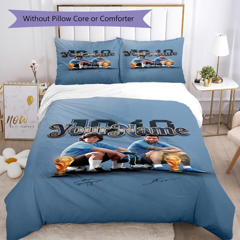 Football Messi Personalized Name Bed Sheet Set Design for Bedrooms Soft Bedding Home Decor Perfect Gift for Women/Men