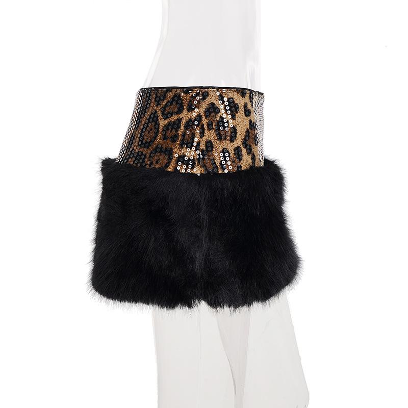 Minigonna Patchwork con Paillettes Stampa Leopardo - Gonna Corta Sexy Slim Fit da Donna, Collezione Autunnale
