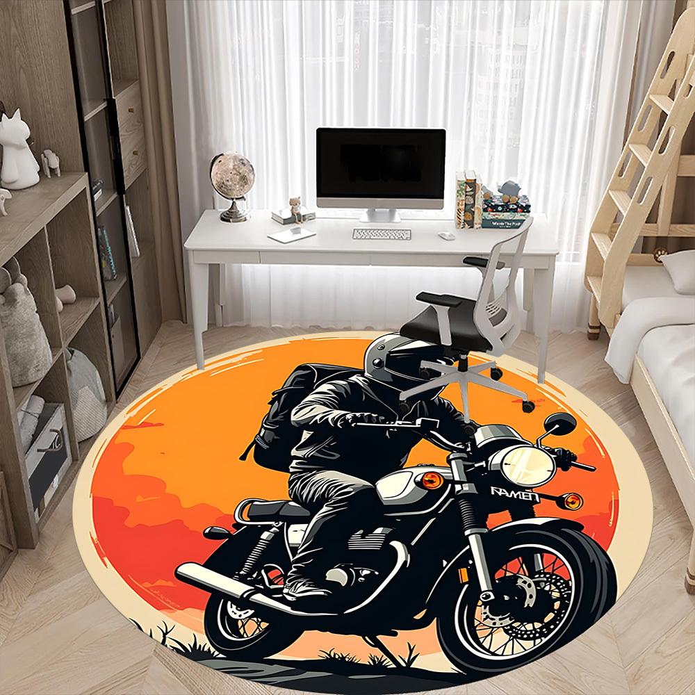 Tappeto Rotondo Tramonto Moto Ufficio, Tappetino Adatto Per Ufficio, Sotto Sedie Ufficio Camera da Letto Soggiorno Decorazione Casa, Decorazione Stanza