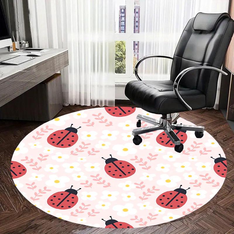 1 peça Tapete Redondo com Padrão Floral Joaninha, Feito de Poliéster, Cadeiras de Escritório, Salas de Estar ou Quartos, um Tapete Legal para a Sala de Estar.ydt26092