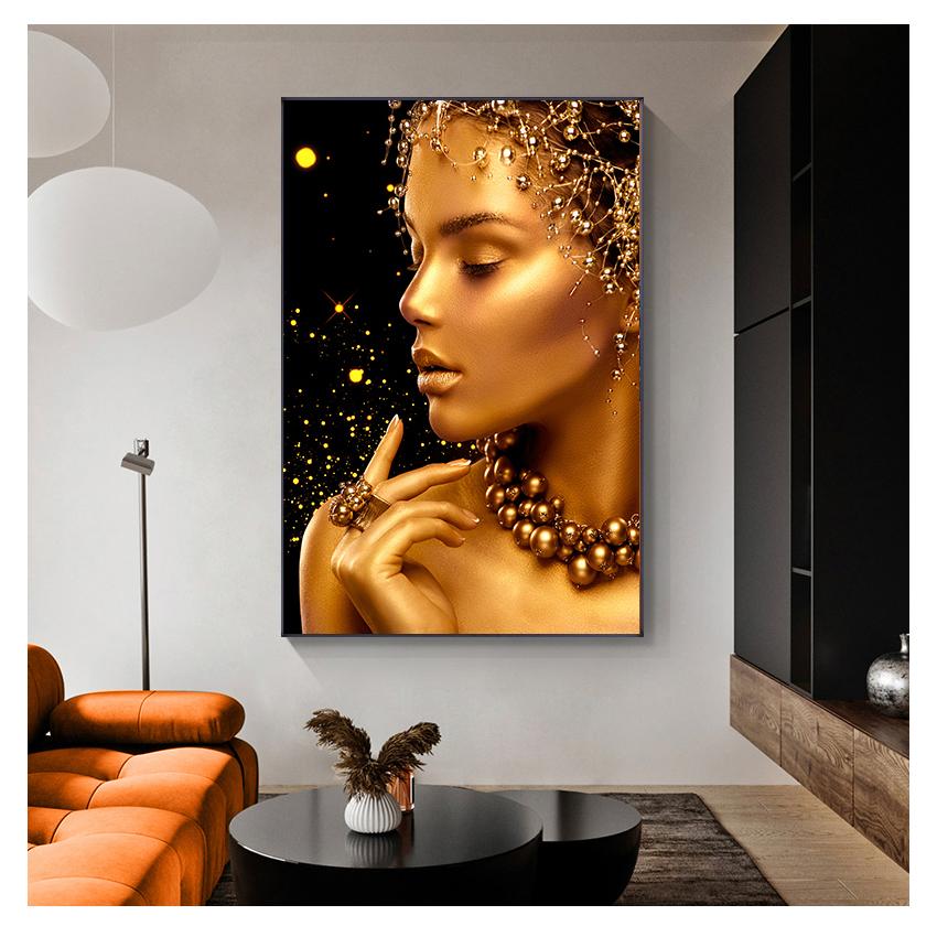 Africké umění olejomalba na plátně Cuadros Plakáty a grafiky Nástěnný obraz do obývacího pokoje Černozlatá žena Sexy akt