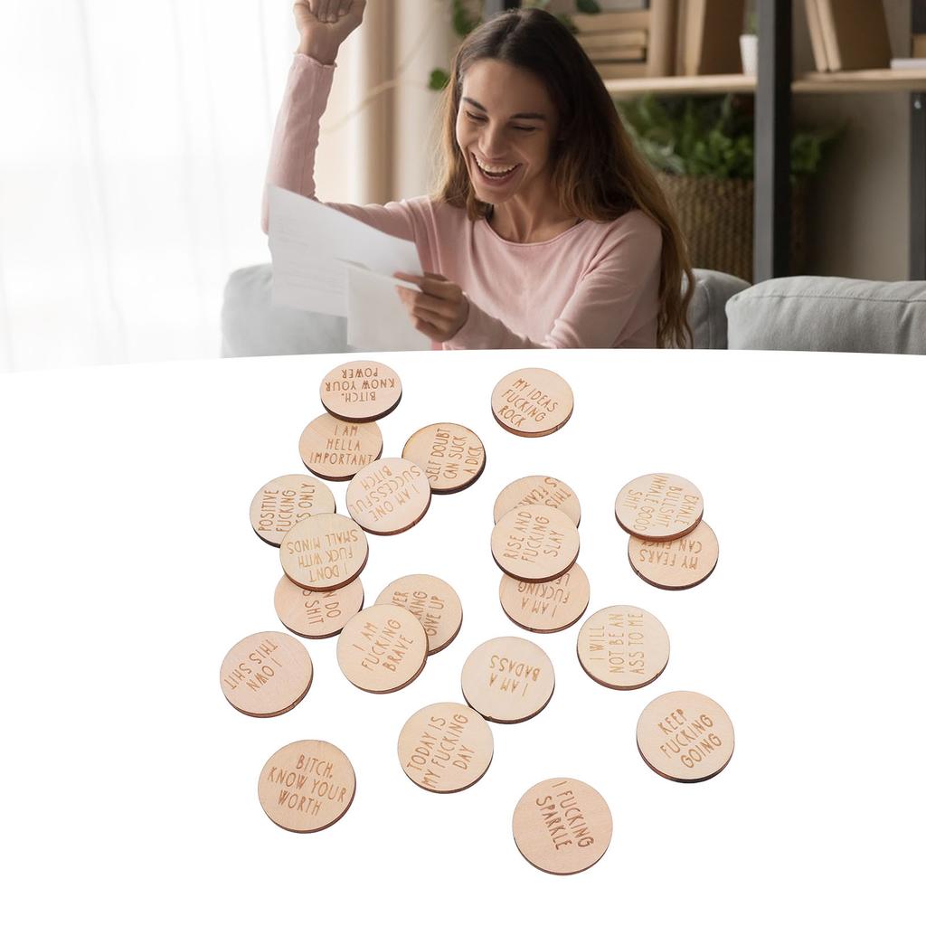 22 Stück Miniatur-Fluch-Affirmationsscheiben Lustige Einzigartige Miniatur-Süße Affirmation Holzdekoration für Familie Freunde Kollegen