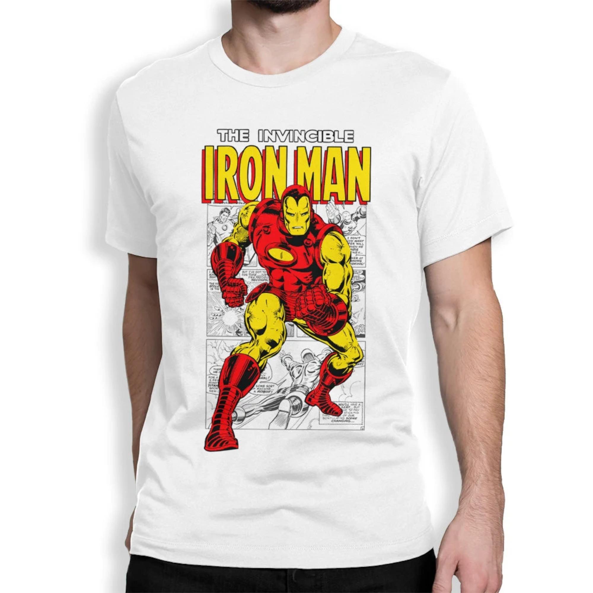 Vintage Classic Comic Book Hero Graphic T Shirt Men Retro Armor Robot Action Character Tee Retro 80s 90s Style White Cotton Top S