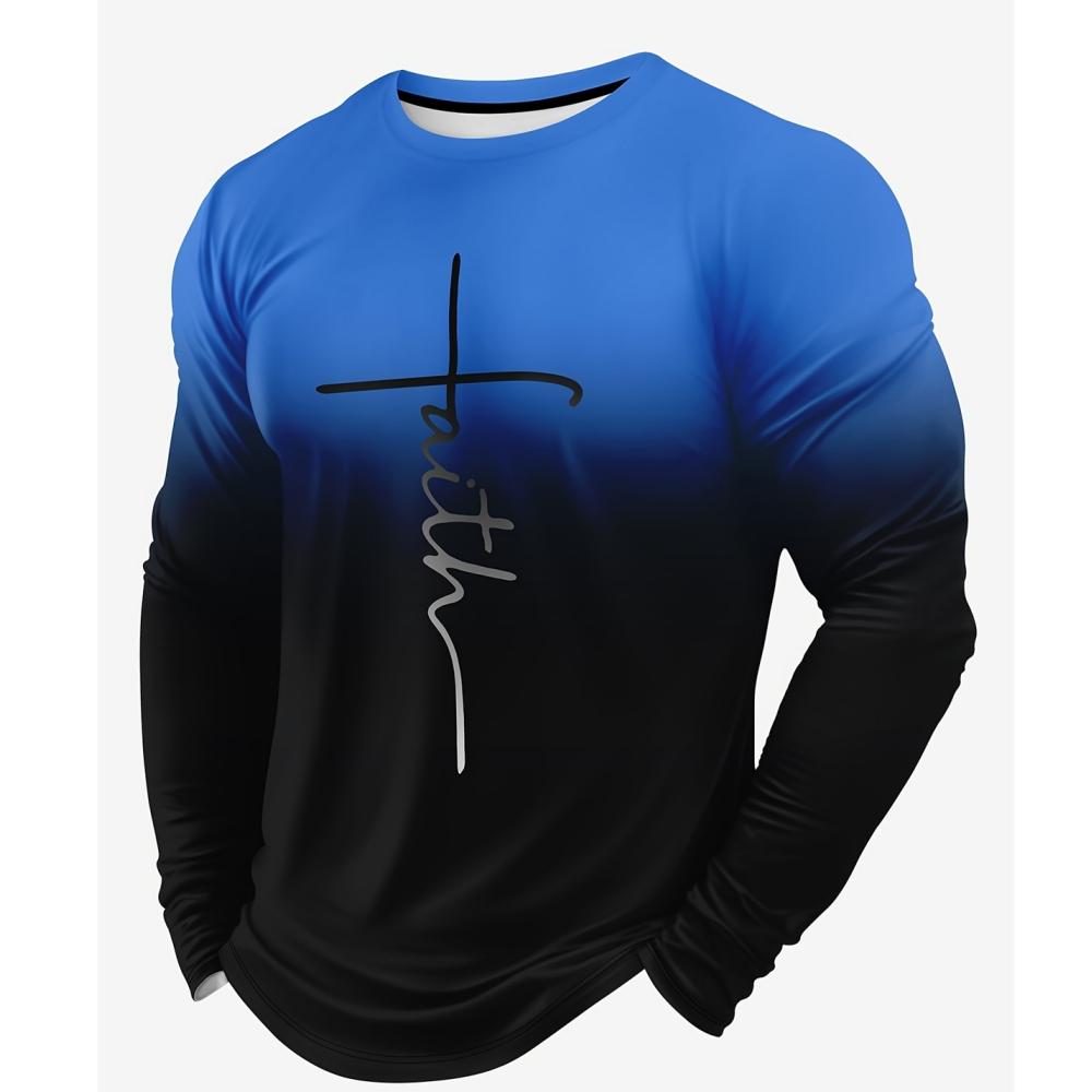 

Men s T-Shirt Faith Color Block 3D Print Long Sleeve Tees Autumn New in Tops and T-Shirts Oversize Man Polyester Men s Clothing S