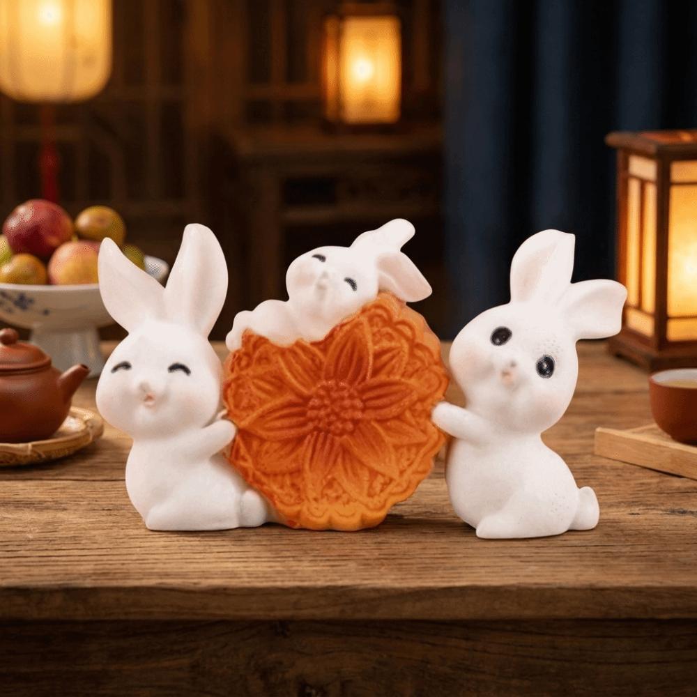White Rabbit Mini Ornaments Resin Mid-Autumn Festival Desk Figurines New Micro Landscape Decor  DIY